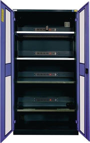 Elektro-Flügeltürenschrank H1995xB1000xT400mm grau/blau NCS 4 BD Sichtfenstert.