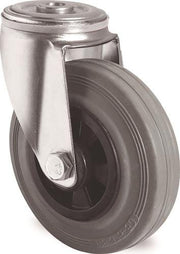 Lenkrolle D.100mm Trgf.75kg Rückenloch PP Rollenlager Vollgummi grau TECWERK