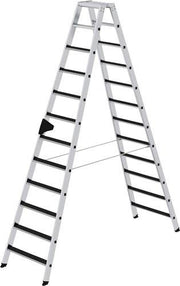 Stufenstehleiter 2x12 Stufen Alu.Gesamt-H.2790mm m.clip-step R13 Auflage MUNK