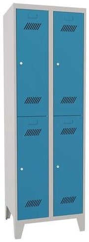Garderobenschrank m.Zylinder H1850xB600xT500mm lichtgrau/lichtblau 4 Abt. PAVOY