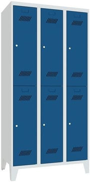Garderobenschrank m.Zylinder H1850xB900xT500mm lichtgrau/enzianblau 6 Abt. PAVOY