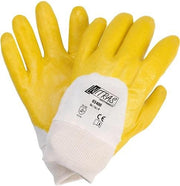 Nitril-Handschuhe gelb Gr.11 EN 388 teilbeschichtet Handrücken offen NITRAS