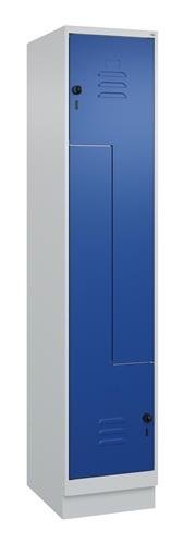 Garderobenschrank Classic PLUS Sockel 400mm lichtgrau/enzianblau 2 Abt. C+P