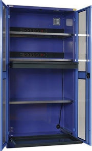 Elektro-Flügeltürenschrank H1995xB1000xT580mm blau 3BD 1Schubl.Sichtfenstert.