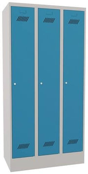 Garderobenschrank m.Zylinder H1850xB900xT500mm lichtgrau/lichtblau 3 Abt. PAVOY