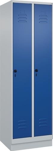 Garderobenschrank m.Sockel H1950xB600xT500mm lichtgrau/enzianblau 2Abt.C+P
