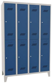 Garderobenschrank m.Zylinder H1850xB1200xT500mm lichtgrau/enzianblau 8 Abt.PAVOY