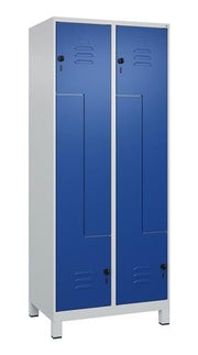 Garderobenschrank Classic PLUS Füße 800mm lichtgrau/enzianblau 4 Abt. C+P