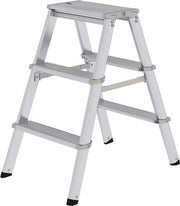Two-sided stepladder, 2x3 steps, aluminum. Overall height 690mm, steps screwed to stiles.