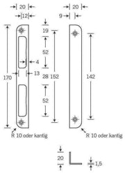 Winkelschließbl.STA silber Winkel B20xL170mm rd.T.8mm DIN L/R SSF