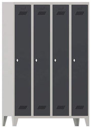 Garderobenschank m.Füßen u.Drehriegel H1850xB1200xT500mm grau/grau 4 Abt.PAVOY